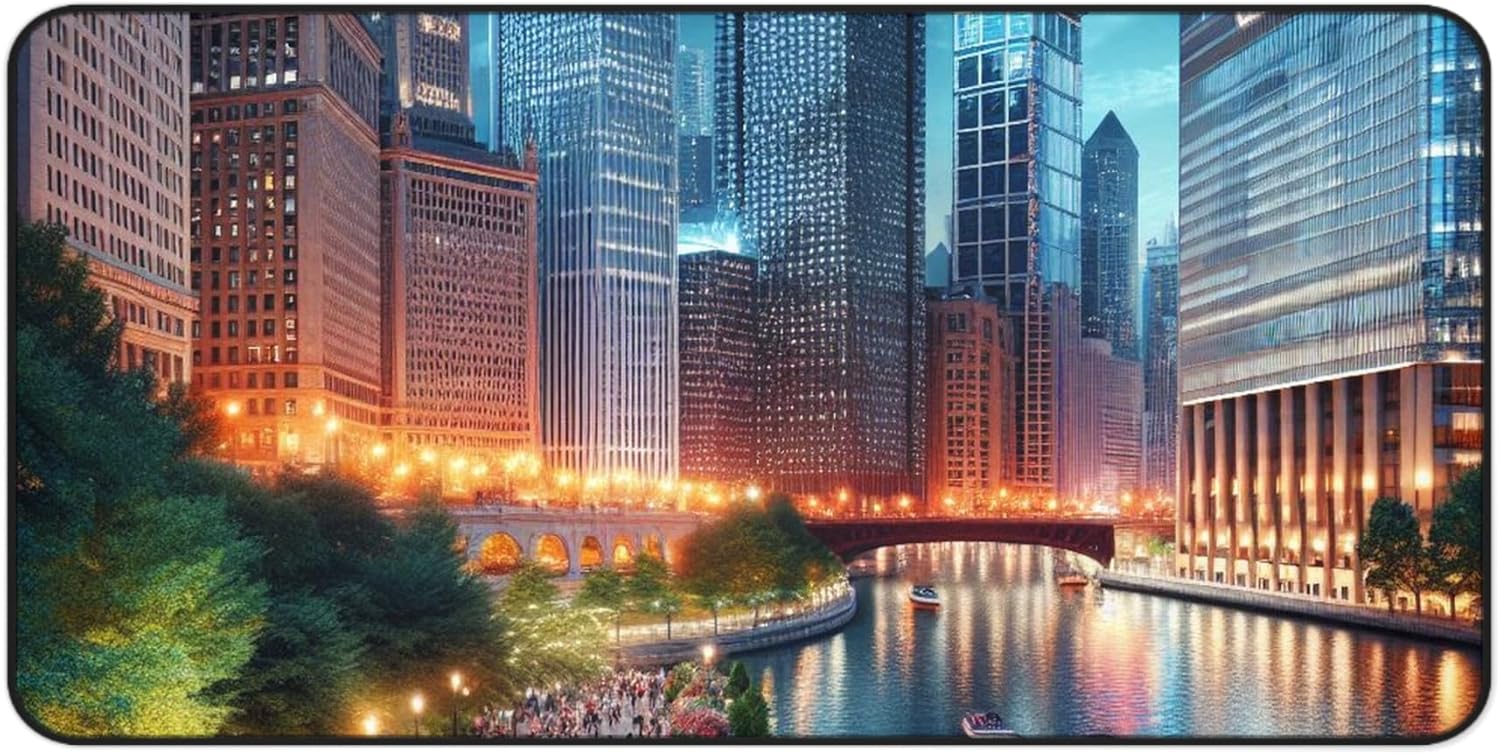 The Illuminated Skyline of Chicago Desk Mat – Vibrant Colors with Rubber Base