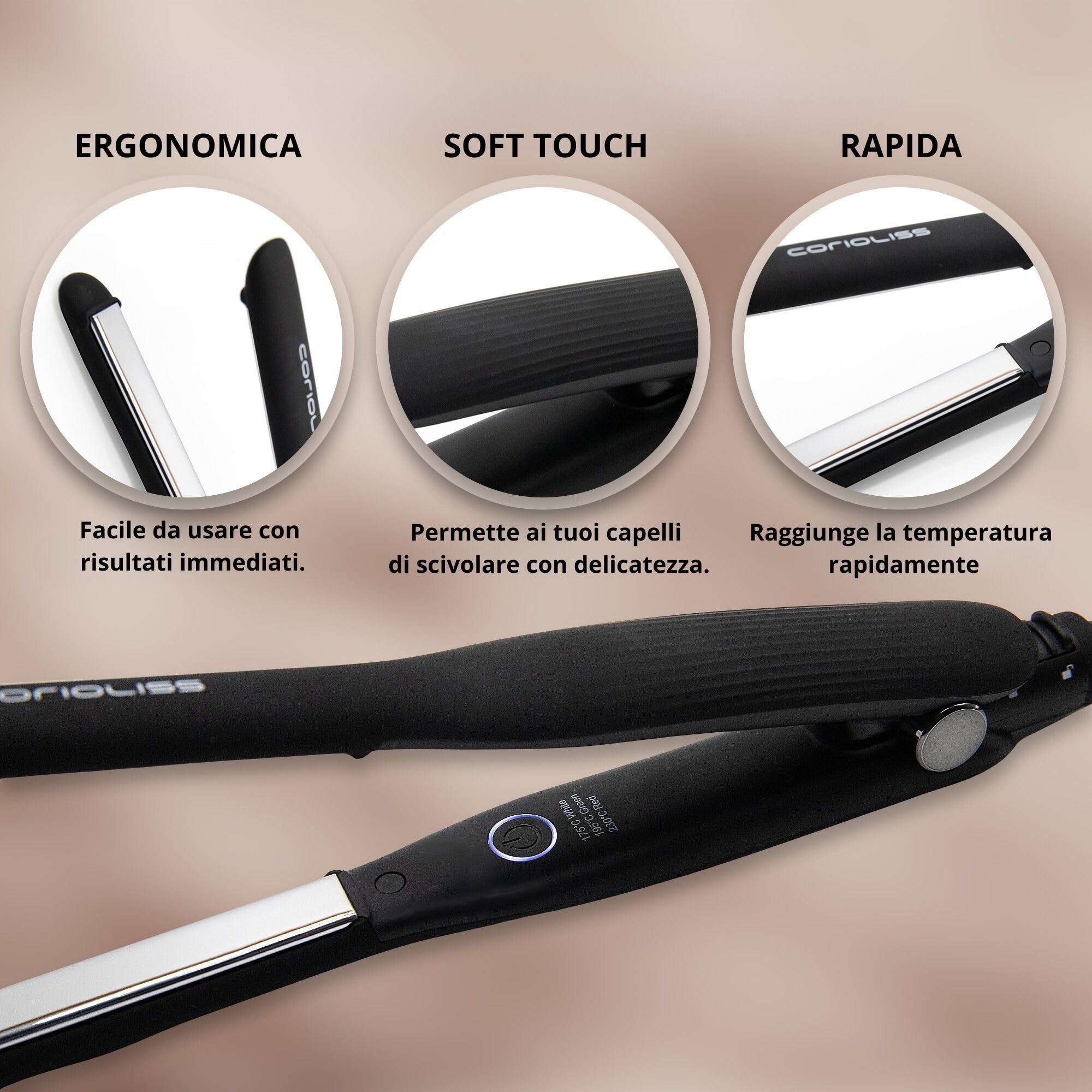 Corioliss Piastra per capelli Mini C-Slim con piastre extra sottili in titanio | Perfetta per Frangia e Capelli Corti | Uomo e Donna | Ionica | Anticrespo Black.