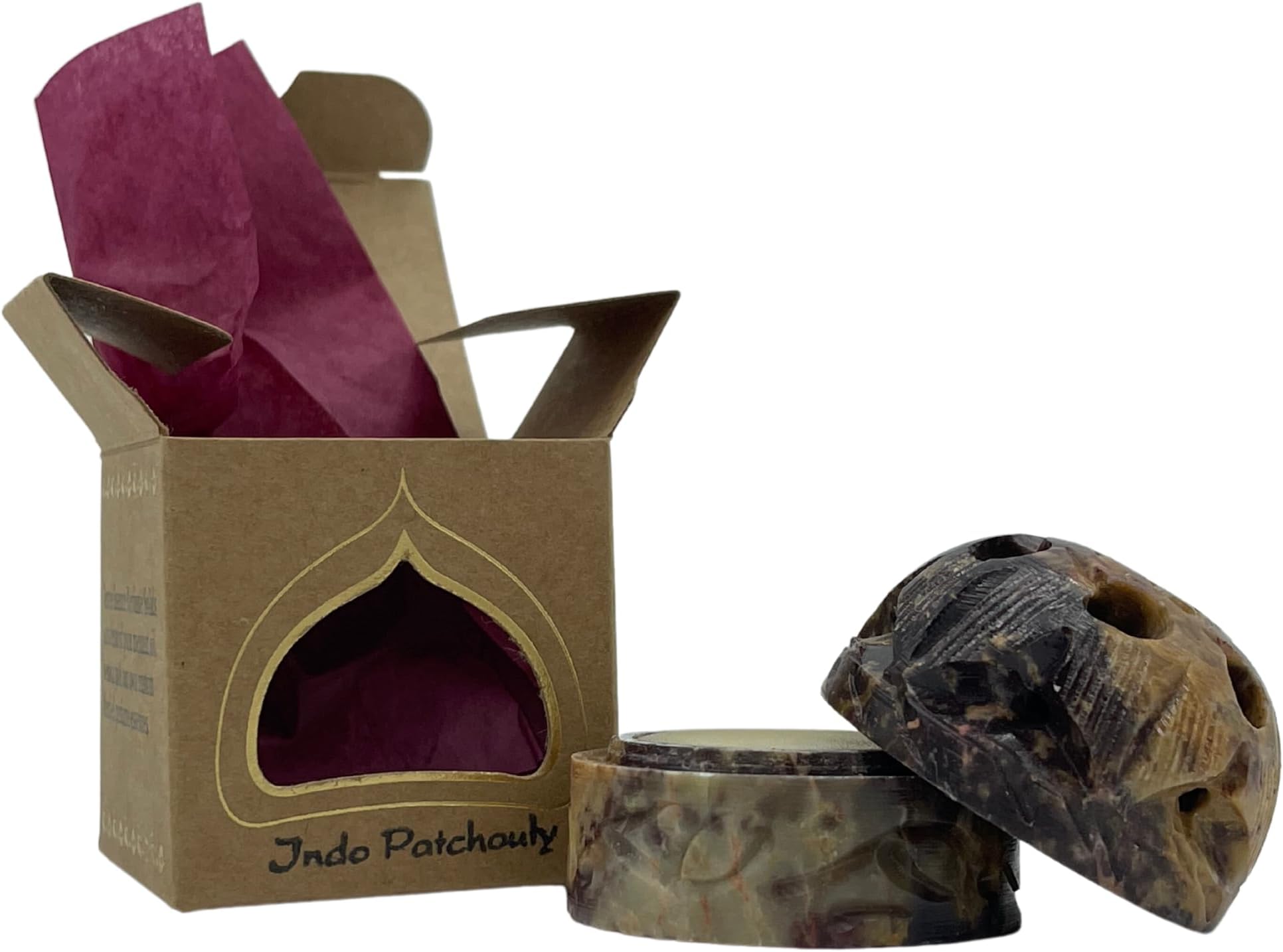 Auric Blends Temple Essence Solid Perfume - Hand-Crafted Indo Patchouly Scent in Hand-Carved Soapstone, Made in USA, Beeswax & Coconut Oil Blend, Travel-Friendly, 0.2 oz
