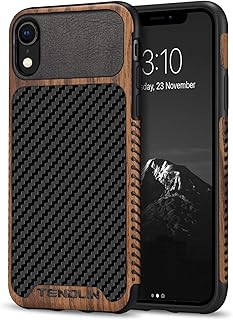 Best TENDLIN Compatible with iPhone XR Case Wood Grain with Carbon Fiber Texture Design Leather Hybrid Slim Case Compatible with iPhone XR (Carbon & Leather & Wood) Review 