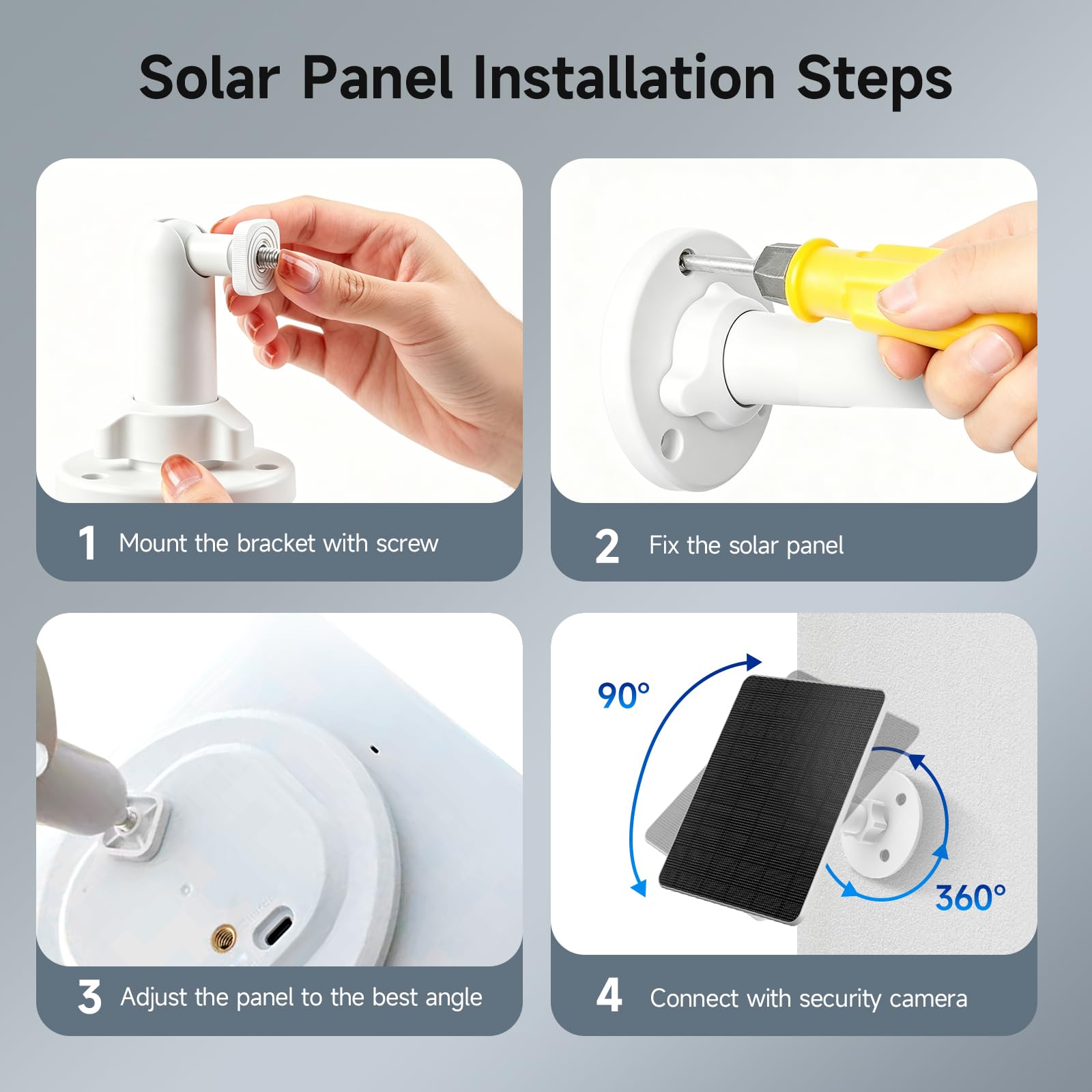 Pannello solare da 5 W per fotocamera ad anello, compatibile con riflettori ad anelli e batteria per esterni Stick Up, include spina a cilindro a adattatore micro USB e porta USB-C, 3600 mAh