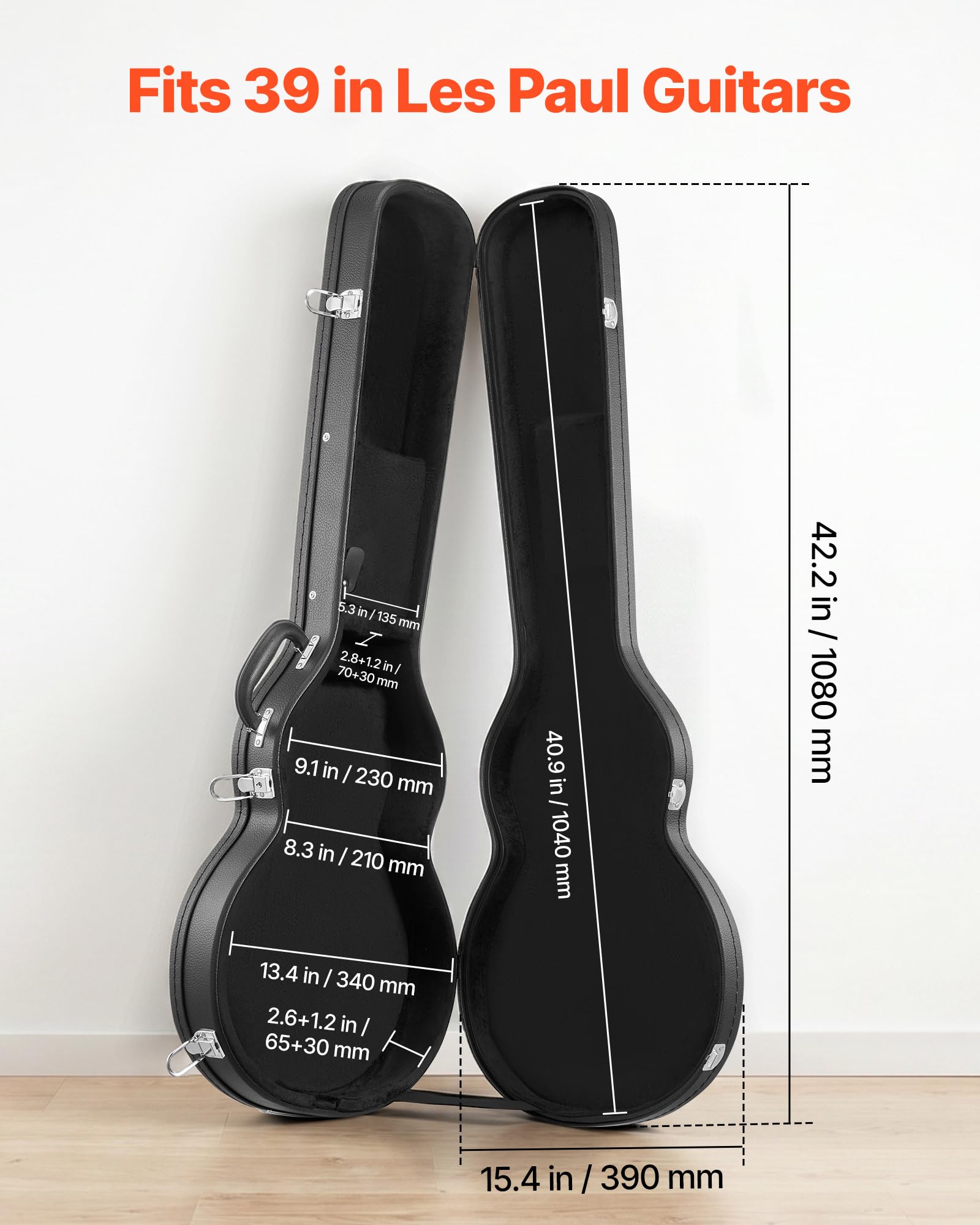 VEVOR Estuche para Guitarra Eléctrica de 39 Pulgadas 99,1cm Negro de Madera, para Guitarras Les Paul, con Cerradura, Inserto de Espuma, Llaves, Compartimento para Accesorios, Resistente al Desgaste