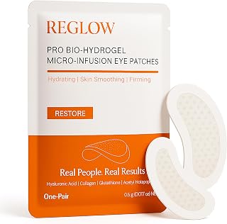 ReGlow Micro-Infusion Eye Patches – Anti-Aging Under Eye Mask with Hyaluronic Acid, Collagen & Peptides – Helps Reduce the Look of Dark Circles, Puffiness & Fine Lines - 1 Pair