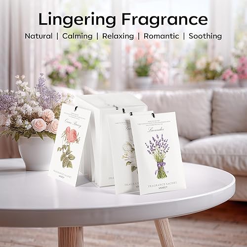 Miniatura 5 de MYARO Paquete de 12 sobres perfumados para cajón y armario, bolsas de larga duración fragancia para el hogar, 6 aromas opcionales: lavanda, rosa