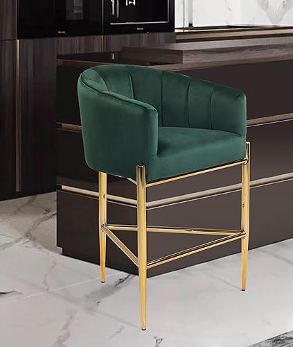 Iconic Home Cyrene - Taburete para mostrador, tapizado de terciopelo, diseño de carcasa de brazo de refugio, 3 patas, tono dorado, base de metal