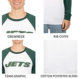 Ultra Game NFL Official Adults Super Soft Raglan Baseball Long Sleeve T-Shirt - Unisex, New York Jets, White Updated, Medium