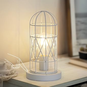 Small Touch Table Lamp, 3 Way Dimmable Industrial Bedside Lamp, White
