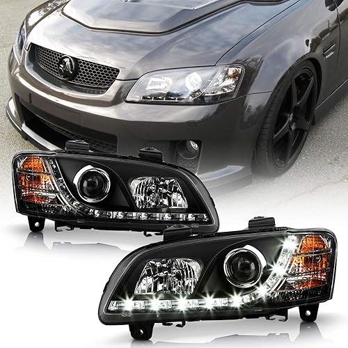 ACANII - Para 2008 2009 2010 Pontiac G8 LED DRL carcasa negra proyector faros delanteros, lado del conductor y del pasajero