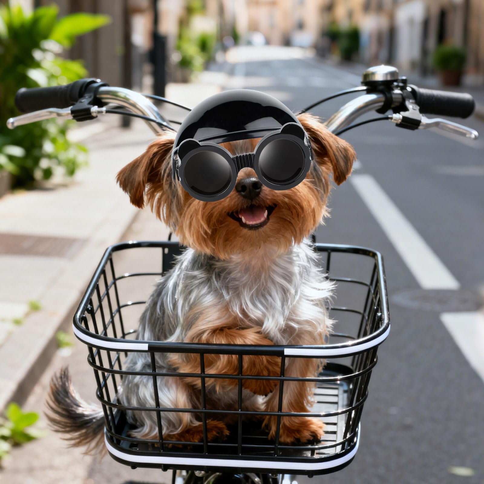 Occhiali da sole per cani di taglia extra piccola e casco per cani di taglia XS, 2 pezzi, occhiali da sole anti-UV, set di casco protettivo per gatti, chihuahua, protezione per testa e occhi
