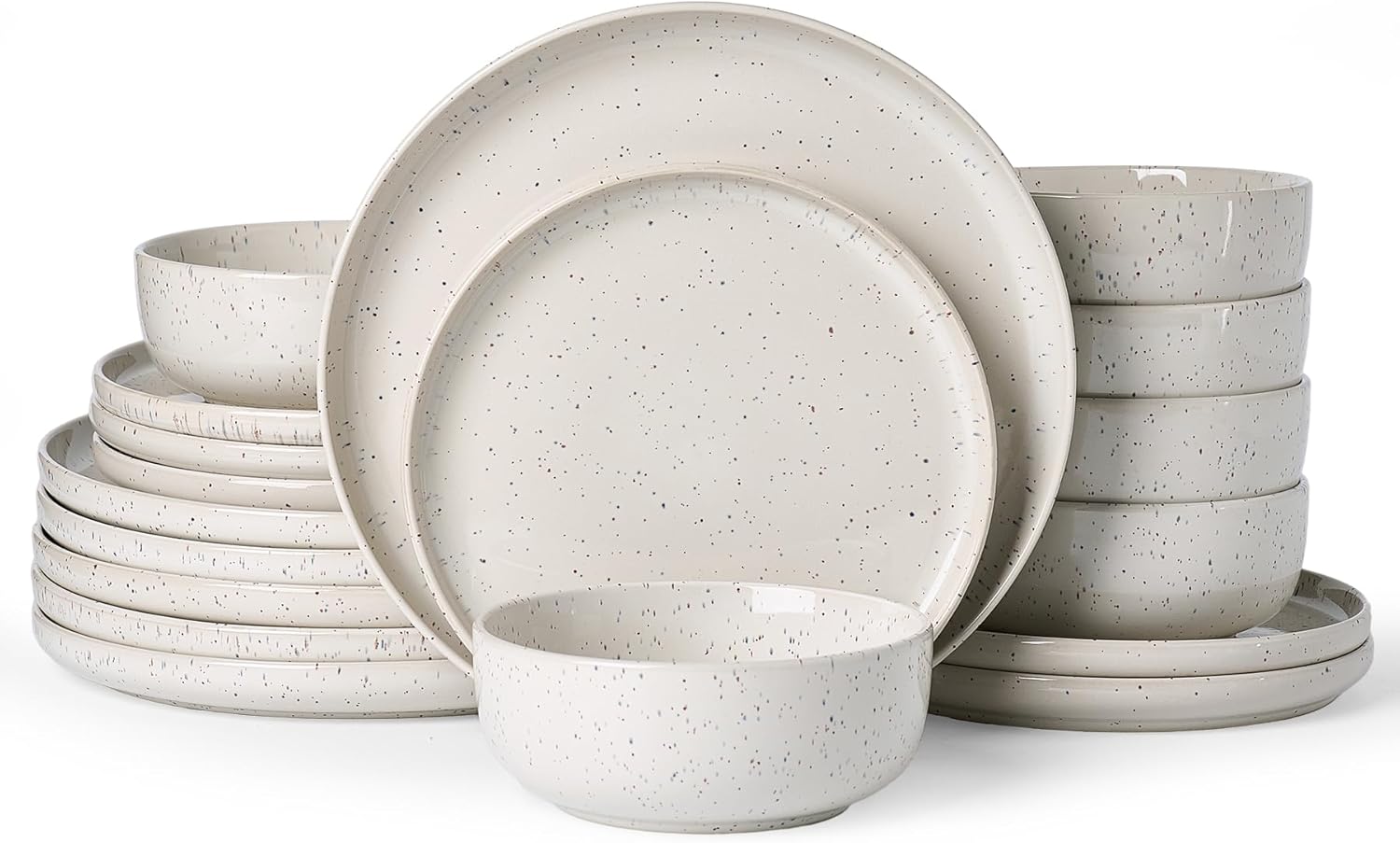 Famiware Meteor Plates and Bowls Sets, 18-Piece Stoneware Dinnerware Sets, Dishes Set for 6, Microwave and Dishwasher Safe Tableware, Creamy White