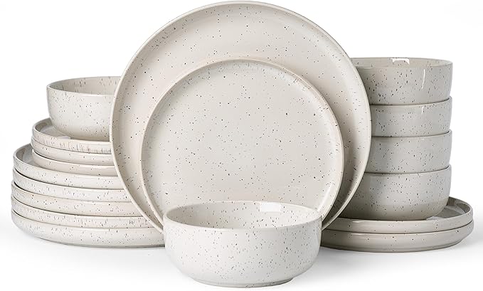 Famiware Meteor Plates and Bowls Sets, 18-Piece Stoneware Dinnerware Sets, Dishes Set for 6, Microwave and Dishwasher Safe Tableware, Matcha Green