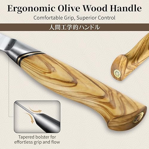Miniatura 3 de TIVOLI Damascus Kitchen Knife Set,3 PCS Japanese Chef Knife Set,VG-10 Damascus Santoku Paring Knife with Olive Wood Handle,Ideal Gift
