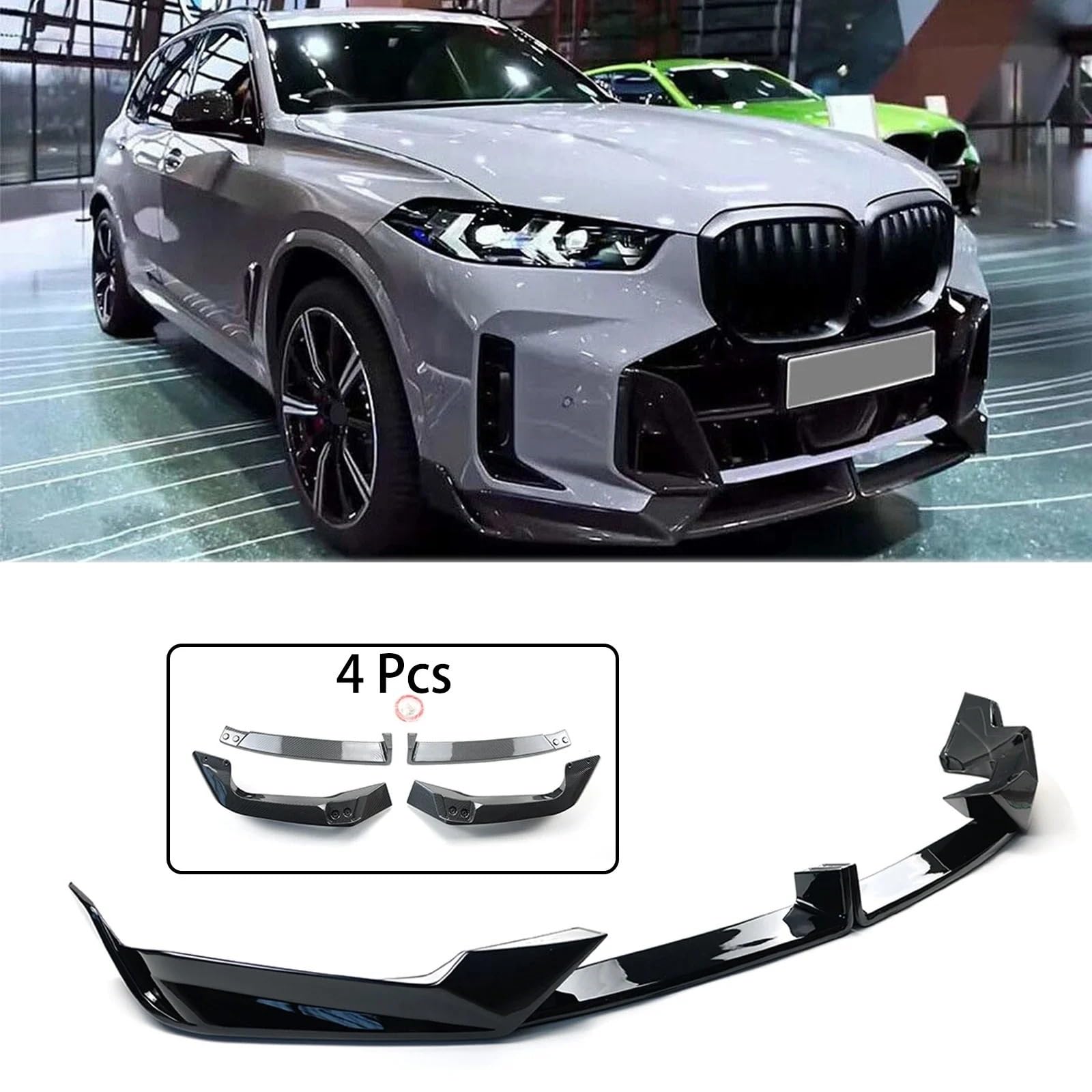 para BMW para X5 G05 para LCI Sport 2023+ Parachoques Delantero Labio Difusor De Coche Alerón Divisor Accesorio De Automóvil Labio Delantero Coche(Black)