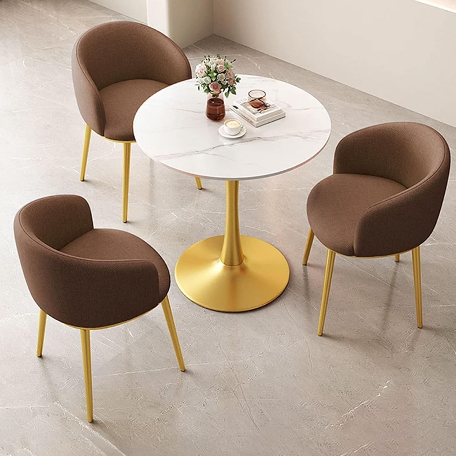 Small Conference Room Negotiation Table Sets, Office Reception Room Club Table, Slate Round Table and PU Backrest Chair Sets3-Piece, for Family Apartment(Blue)