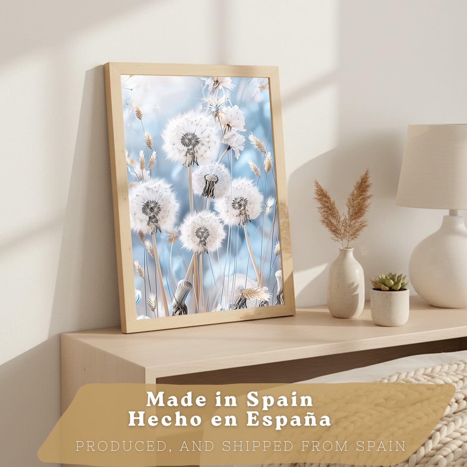 Nacnic Set De 3 Laminas Decorativas Floral Azul Cuadros Salon Modernos - Posters Decorativos Azules Decoración Dormitorios. A3 Marco Madera Clara