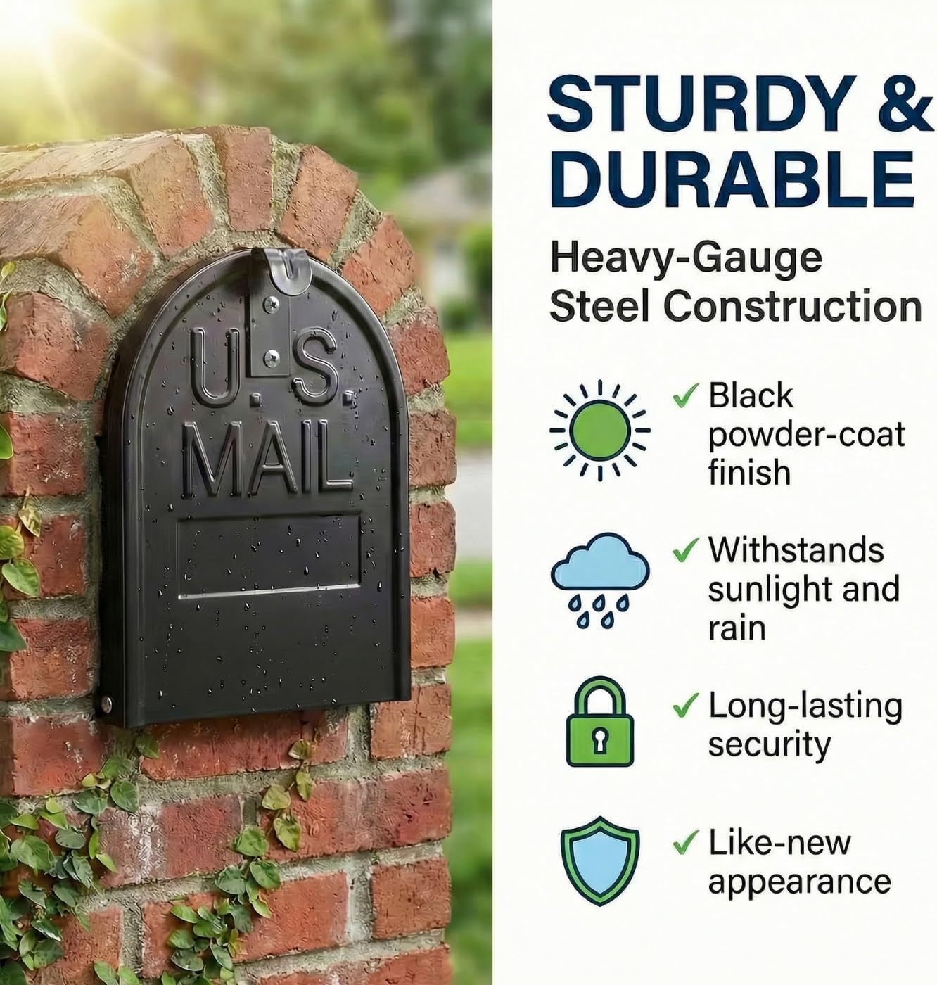 6 1/4" Mailbox Door Replacement - Secure Screw-in Design - Heavy Duty Galvanized Steel Mailbox Door Repair Kit for Brick, Stone & Standard Curbside Mailboxes, Includes Reflective Numbers