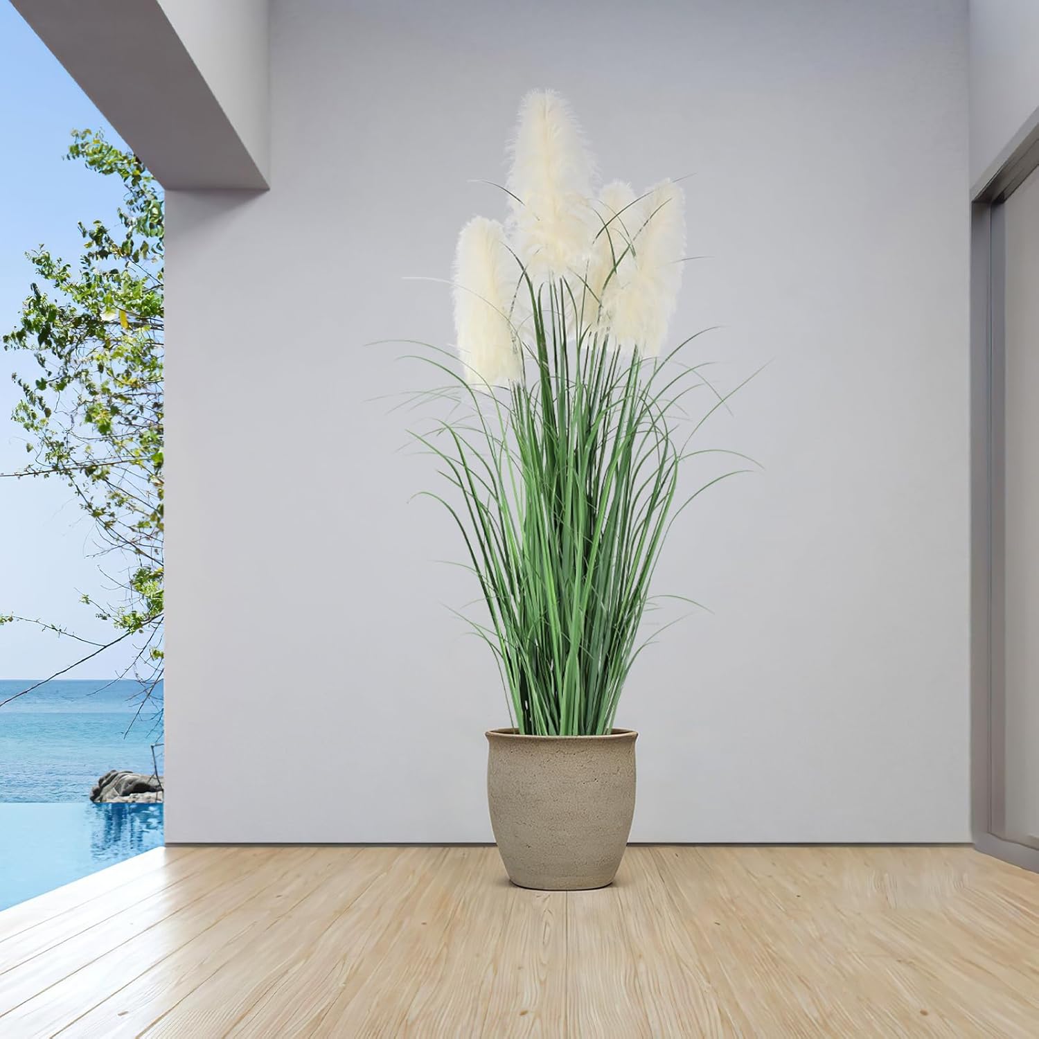 7ft Artificial Plants Onion Grass, 83 inch Fake Shrubs Wheat Grass in Pot, for Indoor Outdoor Garden Office Home Decor, Faux Plant Greenery, Green