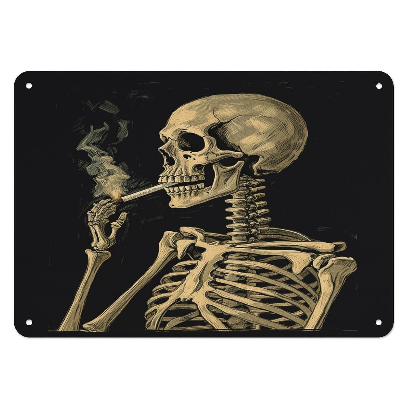 Btcowzrv Style A Skeleton With Burning Cigarette Metal Sign, 5.5" X 7.9" Tin Wall Decor, Wall Art Plaques For Home Wedding Decor Room Living Room Decoration