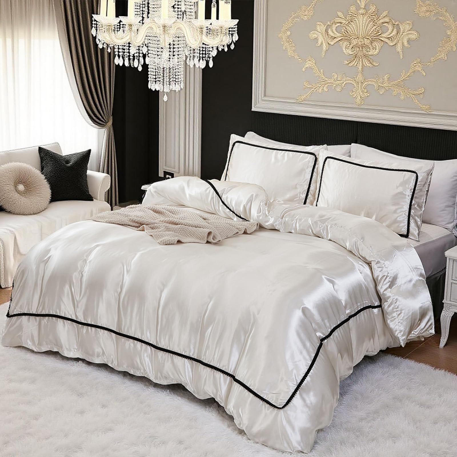 Draps de lit en satin blanc Herside anti-friction pour des nuits douces sans transpiration