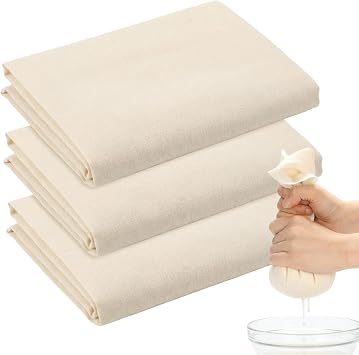 Hemiks 3 Pcs Cheese Cloths for Straining, 50 x 50 cm Grade 100 Fine Muslin Cloths for Cooking Unbleached Reusable Cheesecloth Washable Cheese Cloth Filtering Juice Nut Milk Butter Tea Coffee