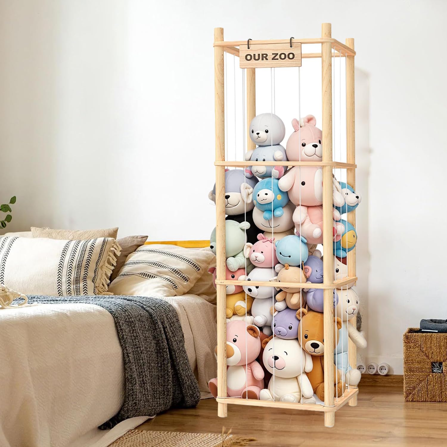 Rangement Peluche Chambre Enfant，Range Peluche en Bois Gain de Place，Organisateur de Rangement Gain de Place pour Jouets pour Chambre d'enfant, Salle de Jeux