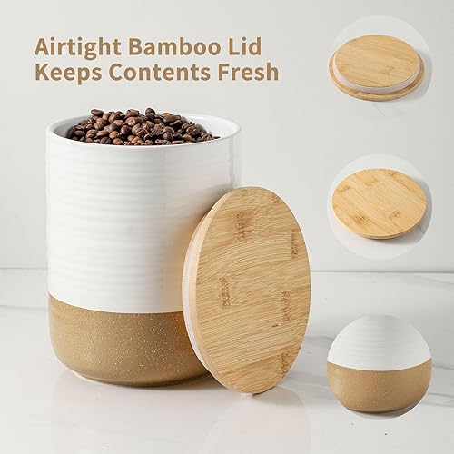 Vista 16 de Hasense Tarro de cerámica para almacenamiento de alimentos con tapa hermética, recipientes de galletas de café para encimera de cocina, recipientes