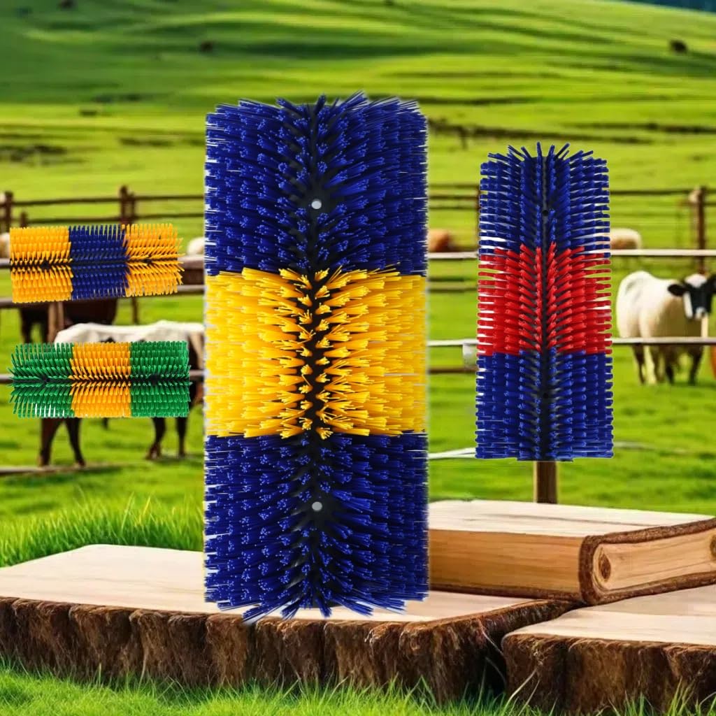 2 cepillos rascadores de ganado, poste rascador con cepillo de limpieza, cepillos de aseo y masaje para cabra, caballo, vaca, cepillos para rascar la espalda de los animales (azul 2, paquete de 2)
