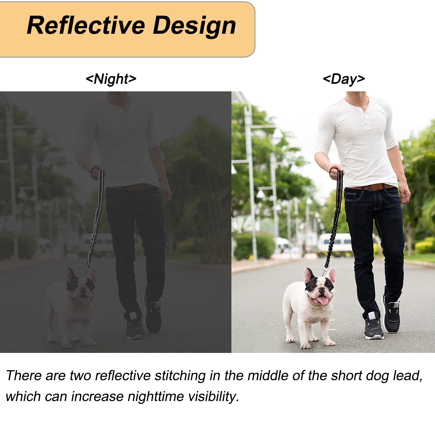 Kurze Hundeleine Mit Bungee-Widerstand – Weiches Nylon, Gepolsterter Griff, 45-61 Cm, Grau, Für Große Hunde