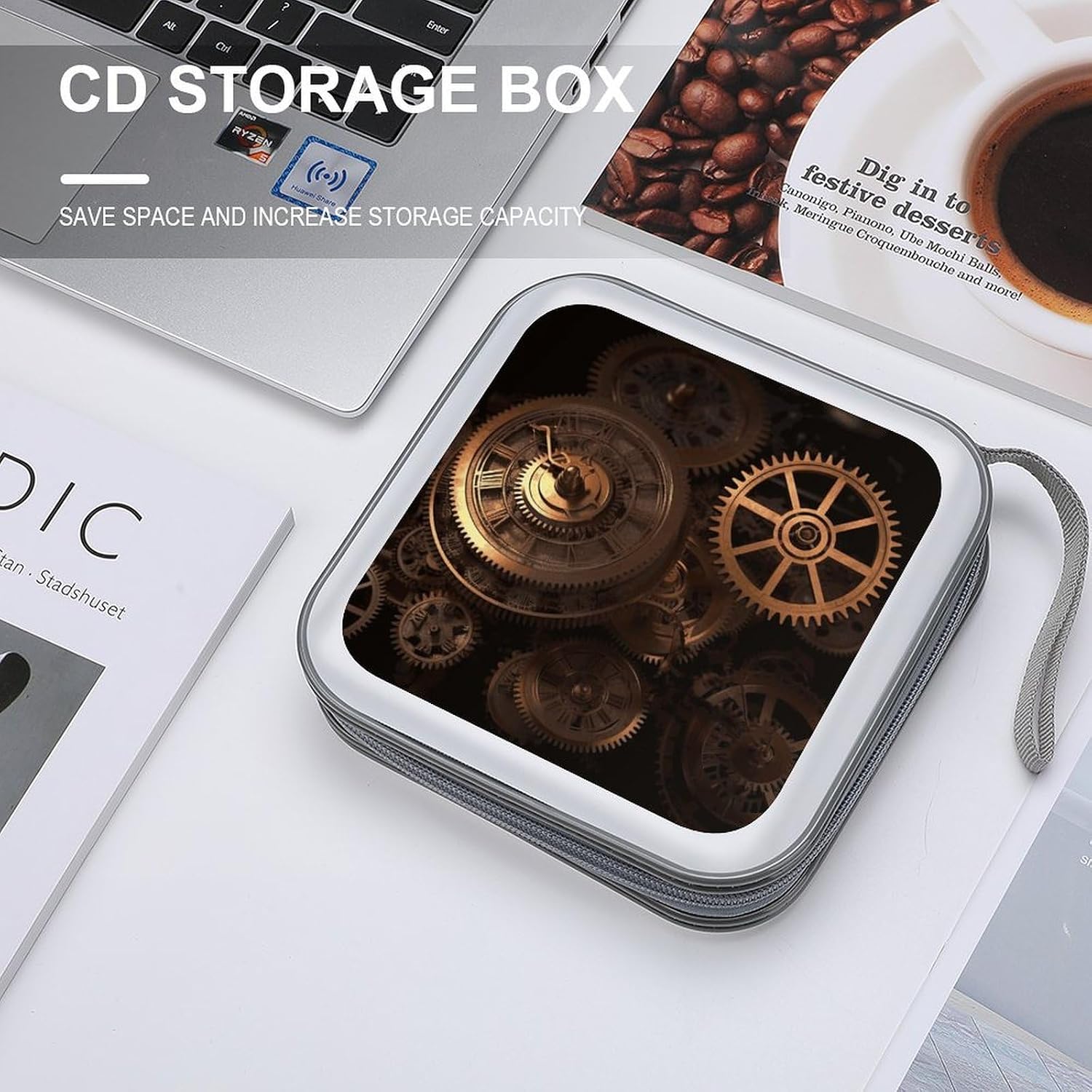 Gears Clock Bronze Century CD Case CD Storage Box DVD Sleeves