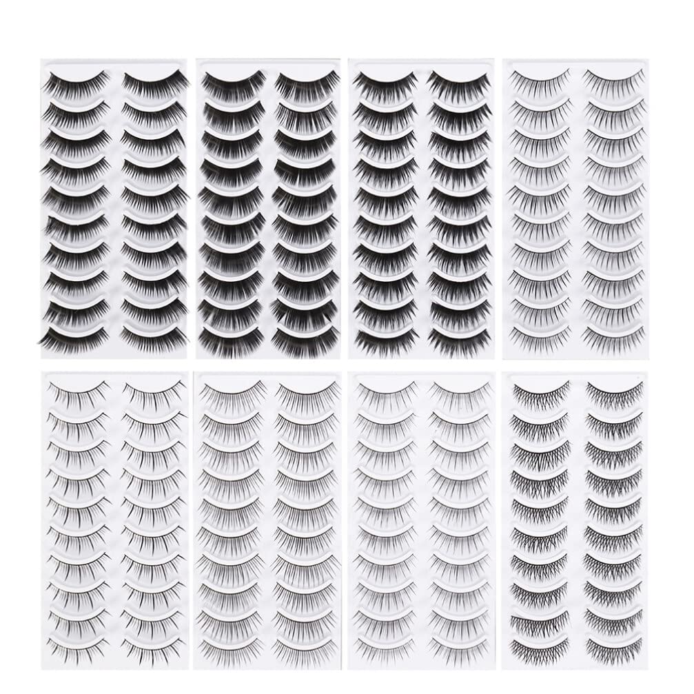 Künstliche Wimpern Satz 160 Paar, Faser, 8 Stile, Schwarz