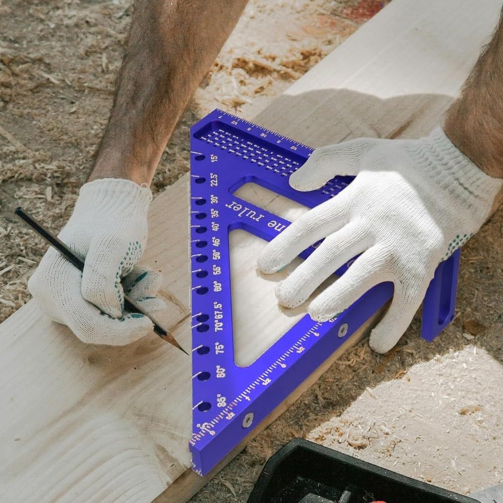 Équerre de travail du bois 21,6 cm 3D multi-angles en alliage d'aluminium pour outil de mesure d'angle Bleu