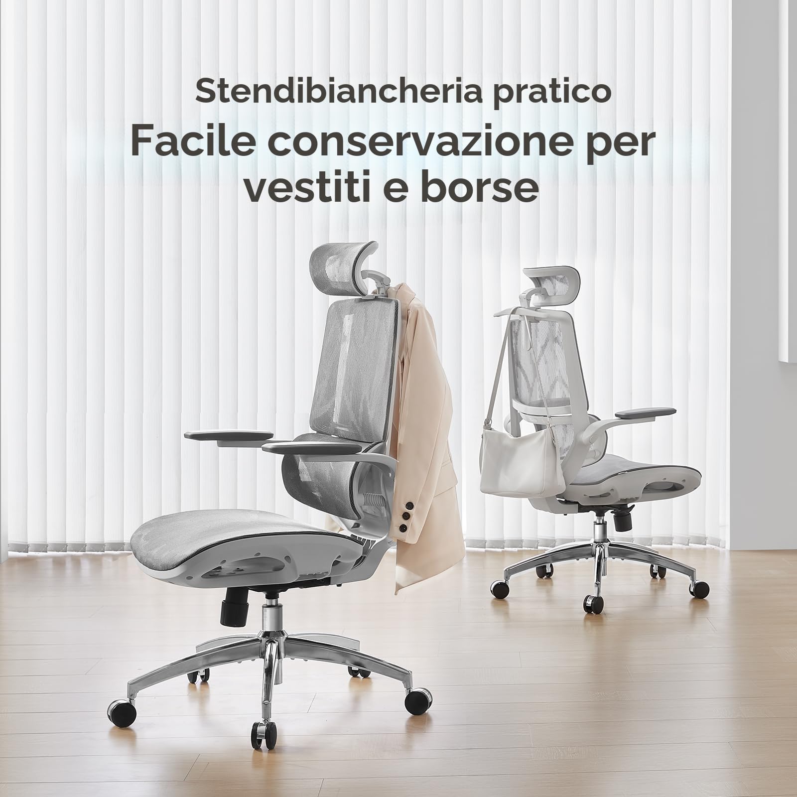 SIHOO M59AS Sedia da Ufficio Ergonomica, con braccioli ribaltabili 3D, doppio schienale e supporto lombare adattivo, sedia in rete ideale per l’ufficio a casa(Grigio)