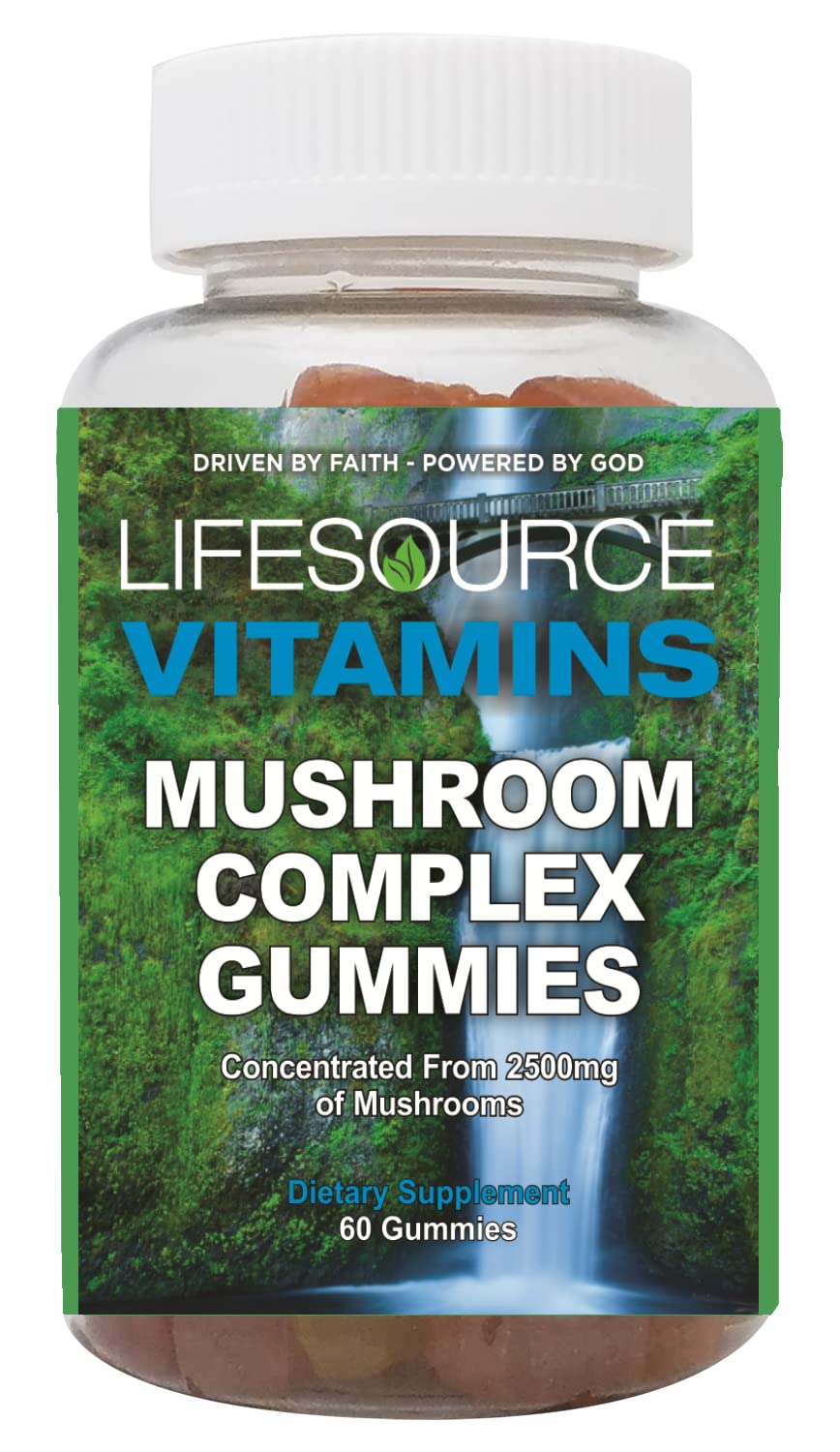 LifeSource Vitamins Mushroom Complex Gummies - 10 Mushroom Blend 10:1 Extract - 60 Gummies