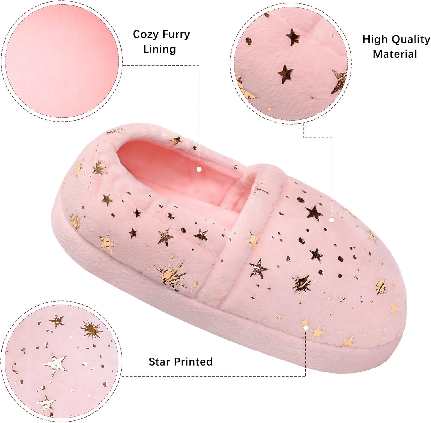 Bigwow Girls House Slippers Cozy Memory Foam Indoor Outdoor Shoes with Non-Slip Sole Star Print for Toddler Little Kids (Pink/Navy Blue) - Image 4