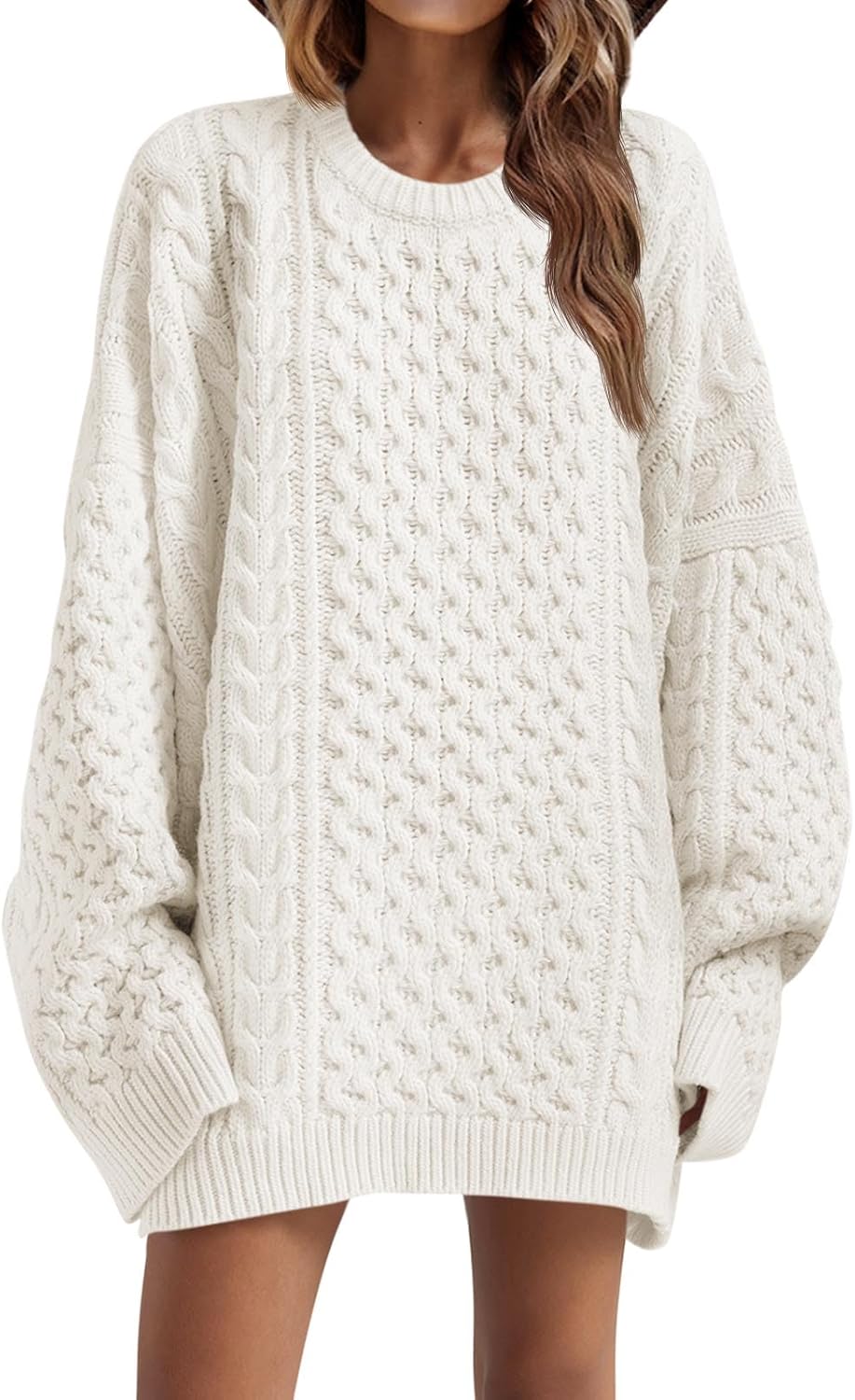 Saodimallsu Womens Oversized Sweaters Chunky Cable Knit Crewneck Long Sleeve Loose Tunic Sweater Tops