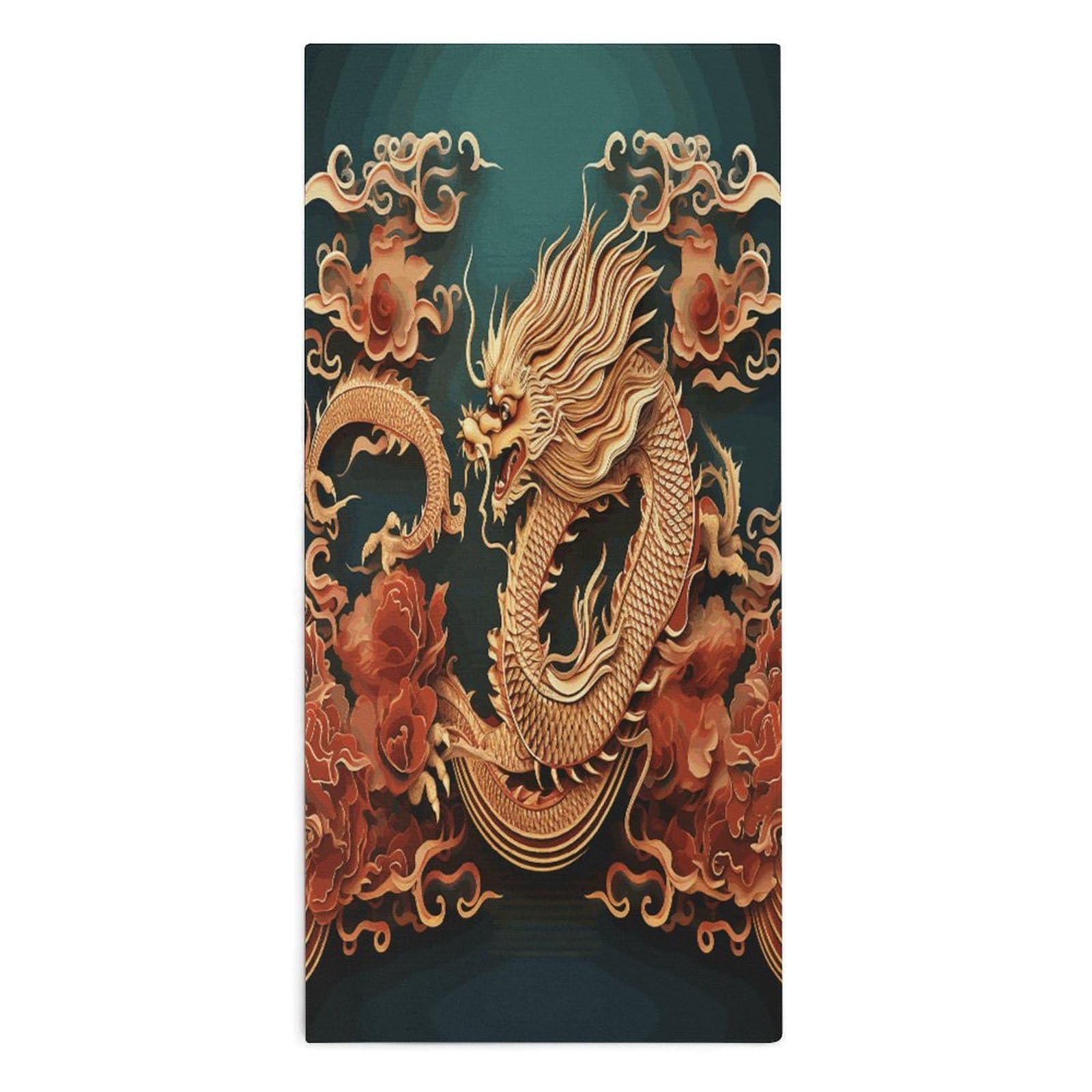 Fodpand Style Dragon Chinese Background Microfiber Towels, Decorative Bath Towel Soft & Lightweight, Hand Towels Multipurpose Use For Bathroom, Pool, Gym, Spa, And Hotel Use