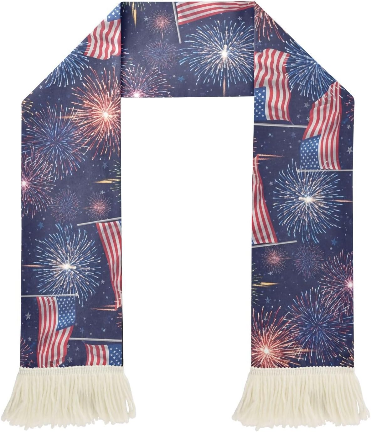 CHIFIGNO Fireworks Flags Navy Versatile Soccer Fan Scarf, Wearable Towel for Games & Events, Soft Polyester Fabric with Fringe