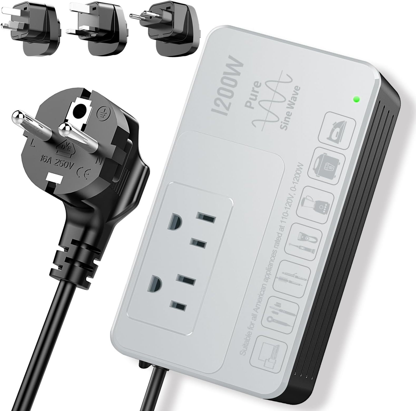 1200Watts Voltage Converter 220V to 110V for Any American Appliances Like Hair Dryer Straightener Curling Iron Coffer Maker, Step Down Transformer Travel Power Plug Adapter US to EU/UK/AU/Asia