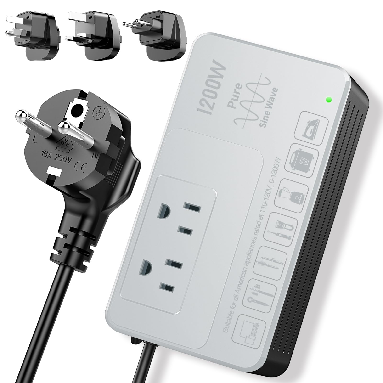 1200Watts Voltage Converter 220V to 110V for Any American Appliances Like Hair Dryer Straightener Curling Iron Coffer Maker, Step Down Transformer Travel Power Plug Adapter US to EU/UK/AU/Asia