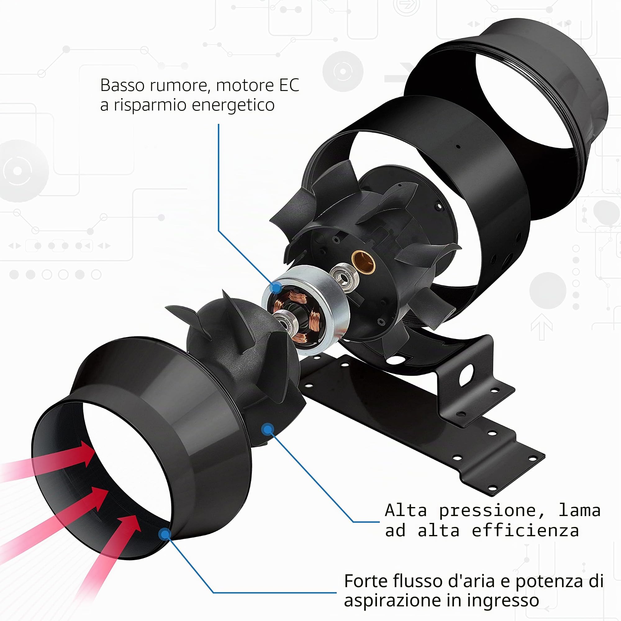 Ventola Aspirazione 100mm regolabile, Ventilatore del Condotto, Massimo Estrazione 275m³/h Ventola di Aspirazione, Estrattore aria in linea con controllore di velocità variabile
