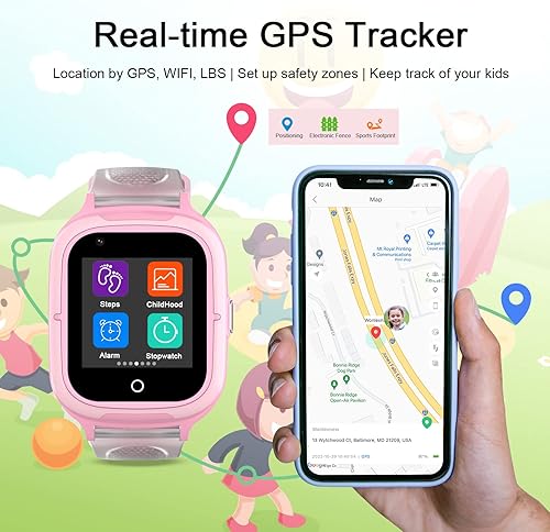 Miniatura 7 de LogHog 4G - Relojes inteligentes para niñas, teléfono de muñeca desbloqueado con seguimiento GPS en tiempo real, videollamadas, cámara, temperatura,