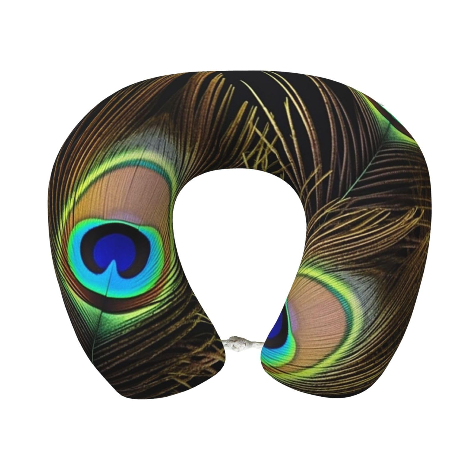peiyeety Peacock Feathers Travel Pillow Memory Foam - Comfortable U Shape Neck Pillows for Sleeping, Neck and Head Support Portable Airplane Pillow Adjustable Flight Pillow, Washable Cover