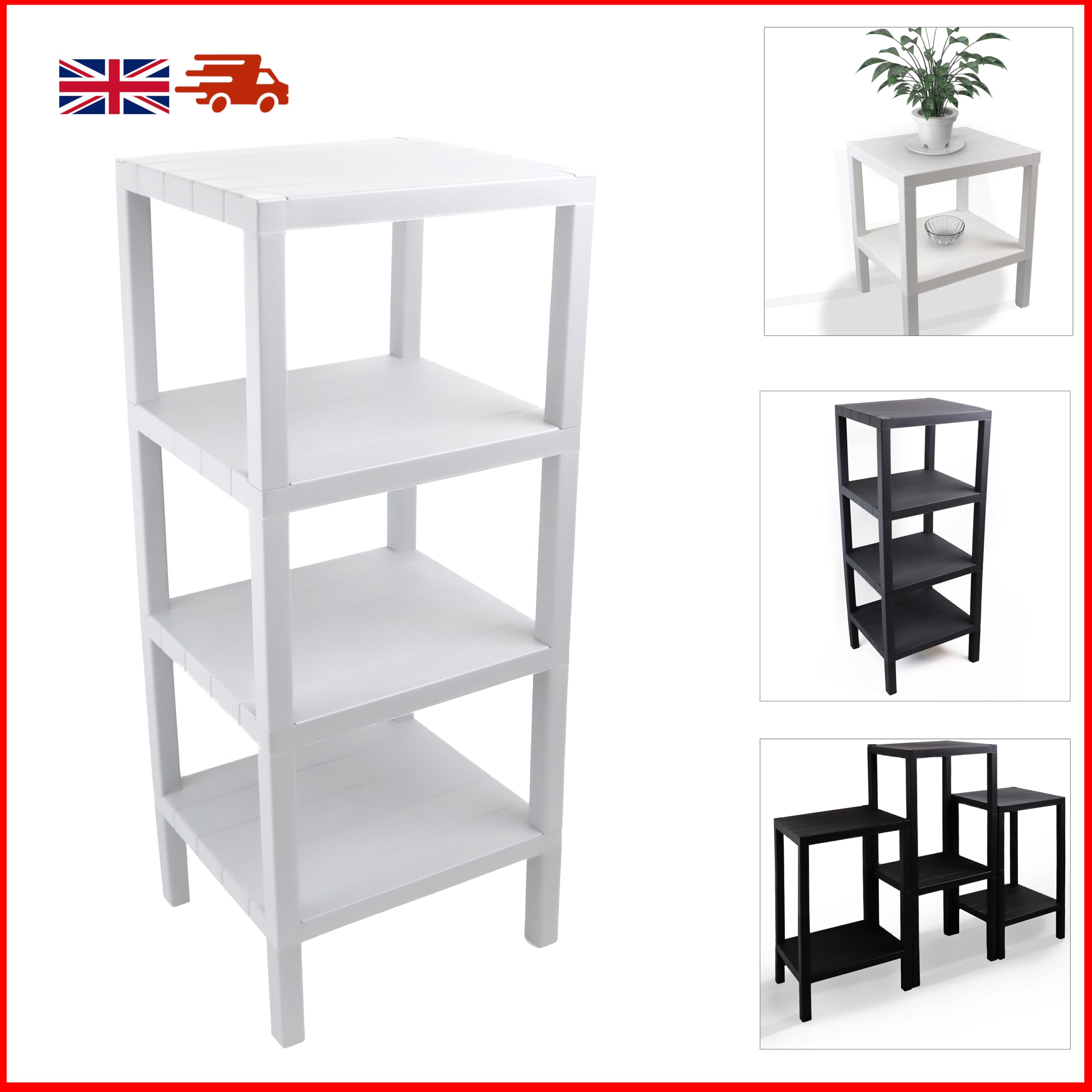 DIVCHI Mesa auxiliar de 4 niveles, mesita de noche, mesita de noche, mesita de noche, oficina, sala de estar, dormitorio, mesa de sofá pequeña y estrecha (blanco)