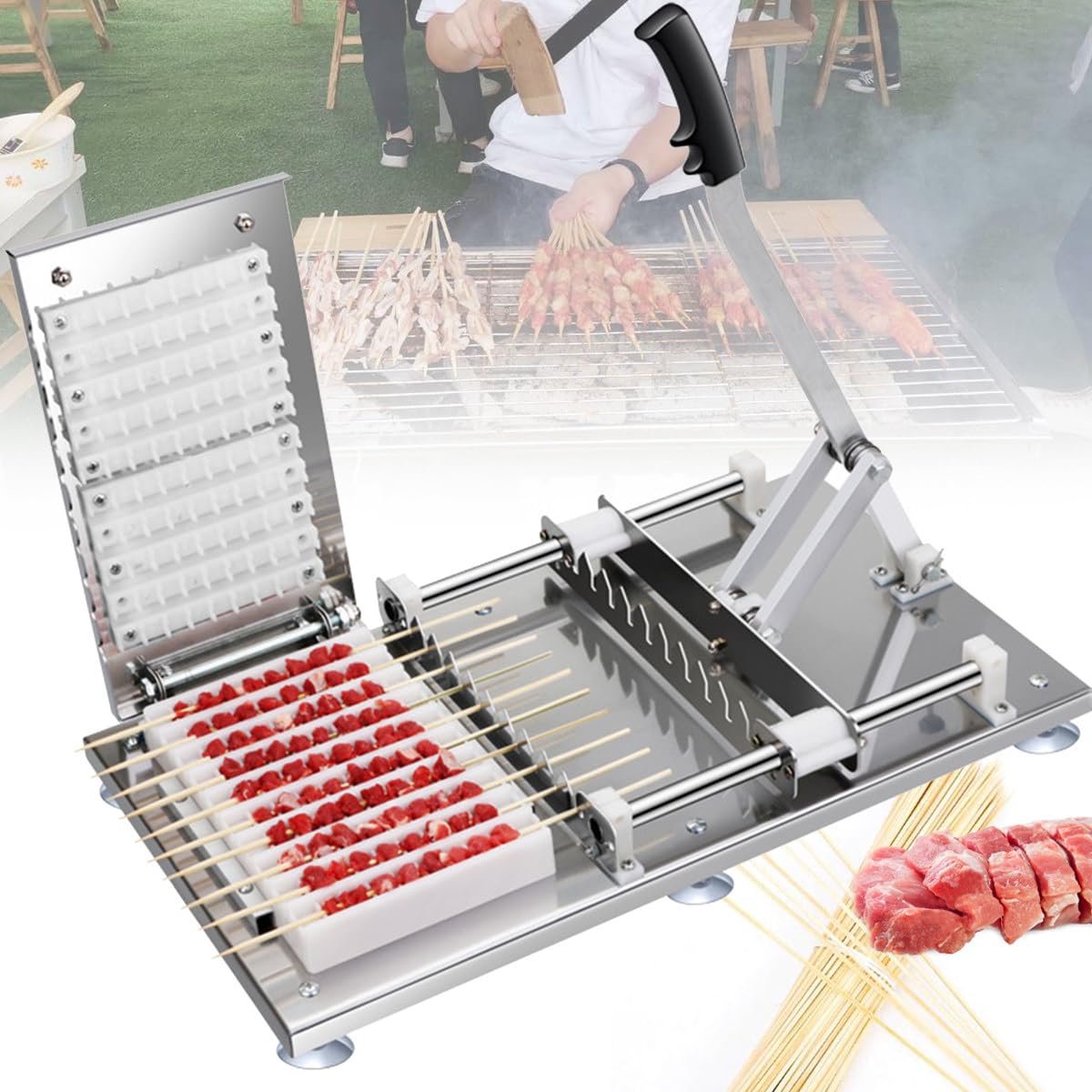 Kebab Maker de acero inoxidable – Herramienta manual de pinchos de cordero con 10 agujeros, ideal para barbacoa y cocina al aire libre, fácil de usar y limpiar