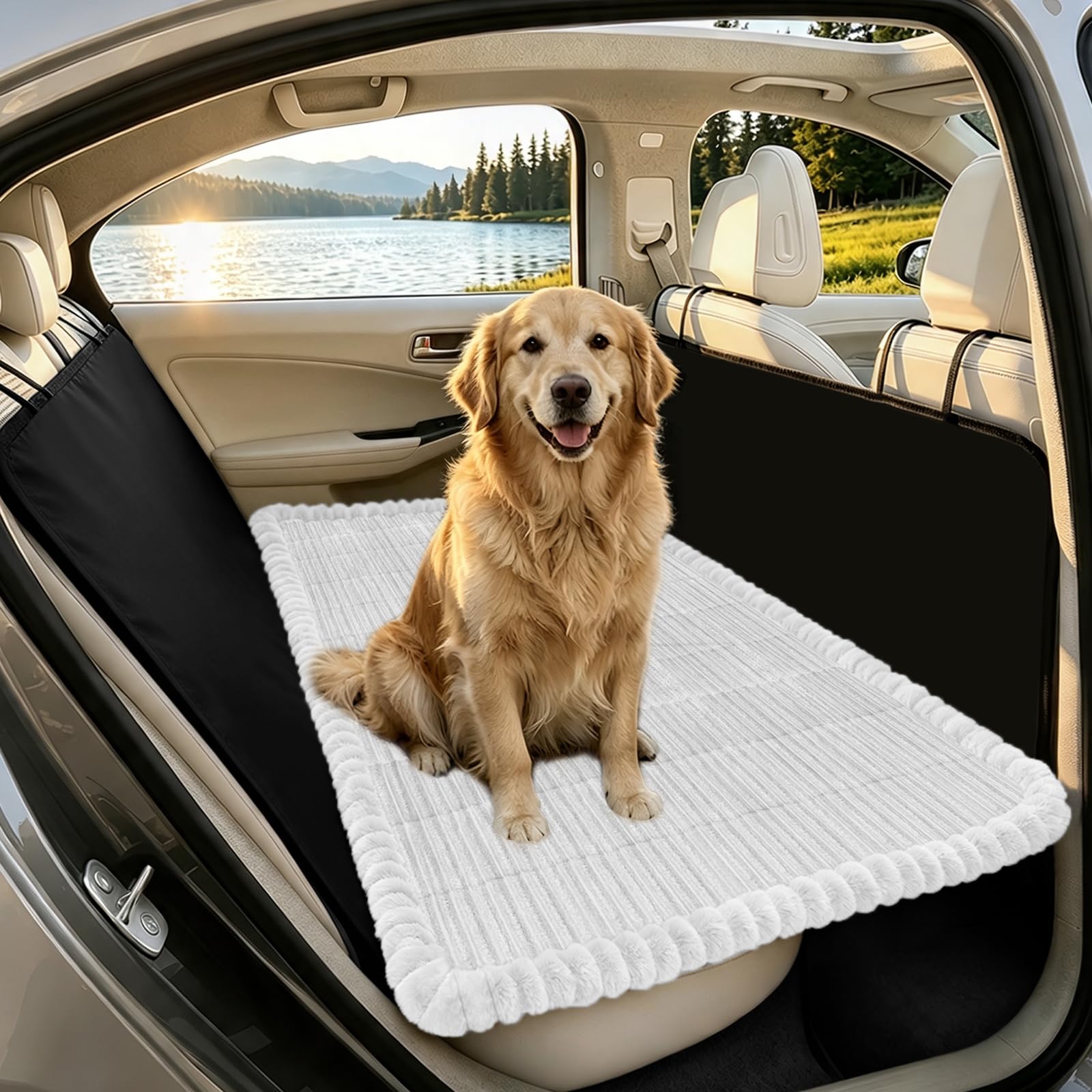 SYLC Dog Bed for Car Back Seat, Non-Slip Car Seat Cushion Cover Waterproof