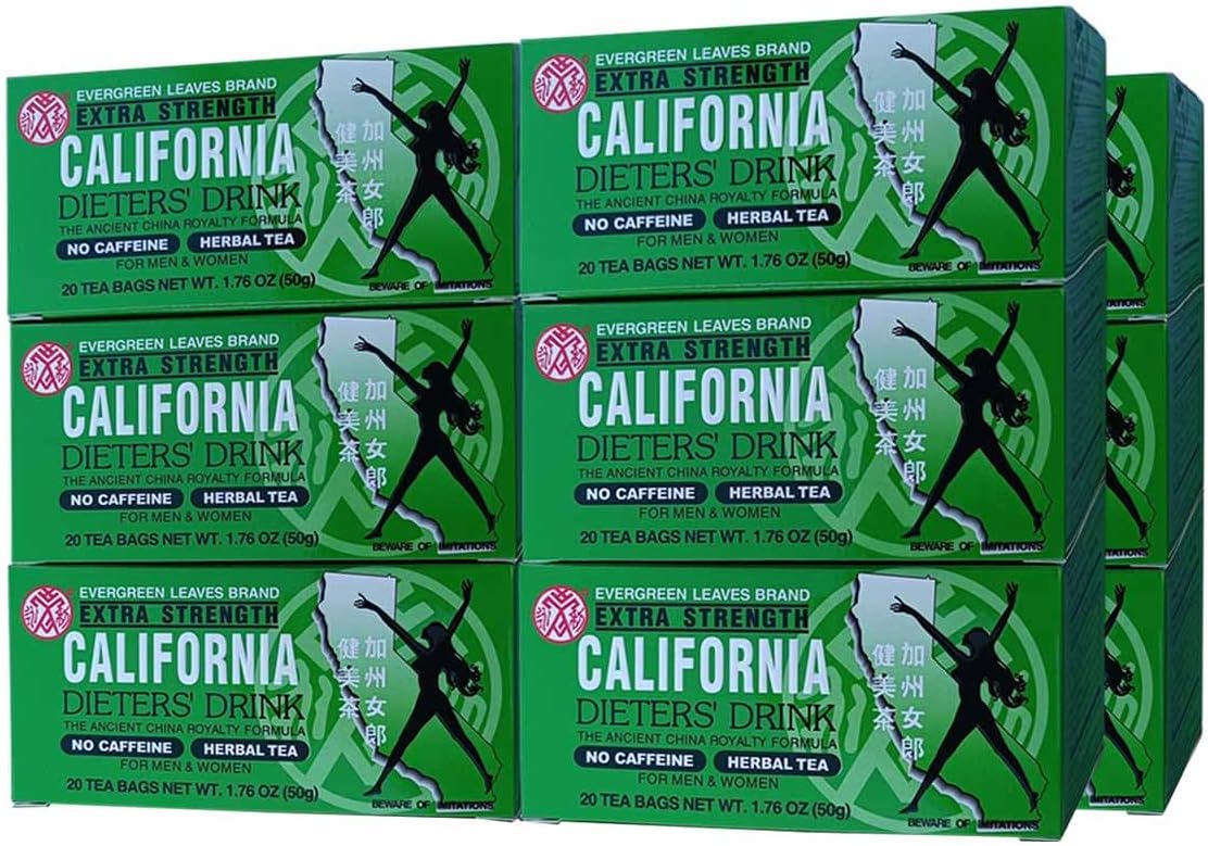 12 Packs Evergreen Leaves Brand Extra Strength California Dieters' Drink, Caffeine Free Herbal Dietary Tea, Senna-infused, total 240 Tea Bags