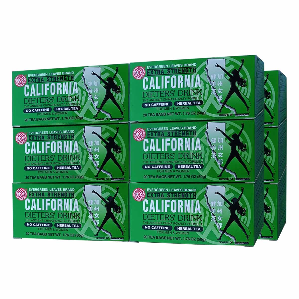 12 Packs Evergreen Leaves Brand Extra Strength California Dieters' Drink, Caffeine Free Herbal Dietary Tea, Senna-infused, total 240 Tea Bags