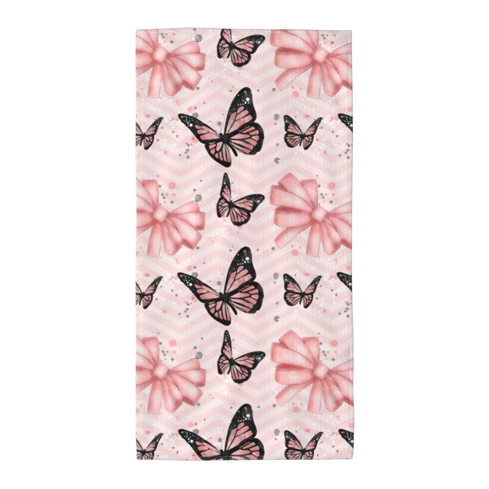 Butterfly Pink Soft Absorbent Long Towel For Gym Sports Picnic Leisure Use