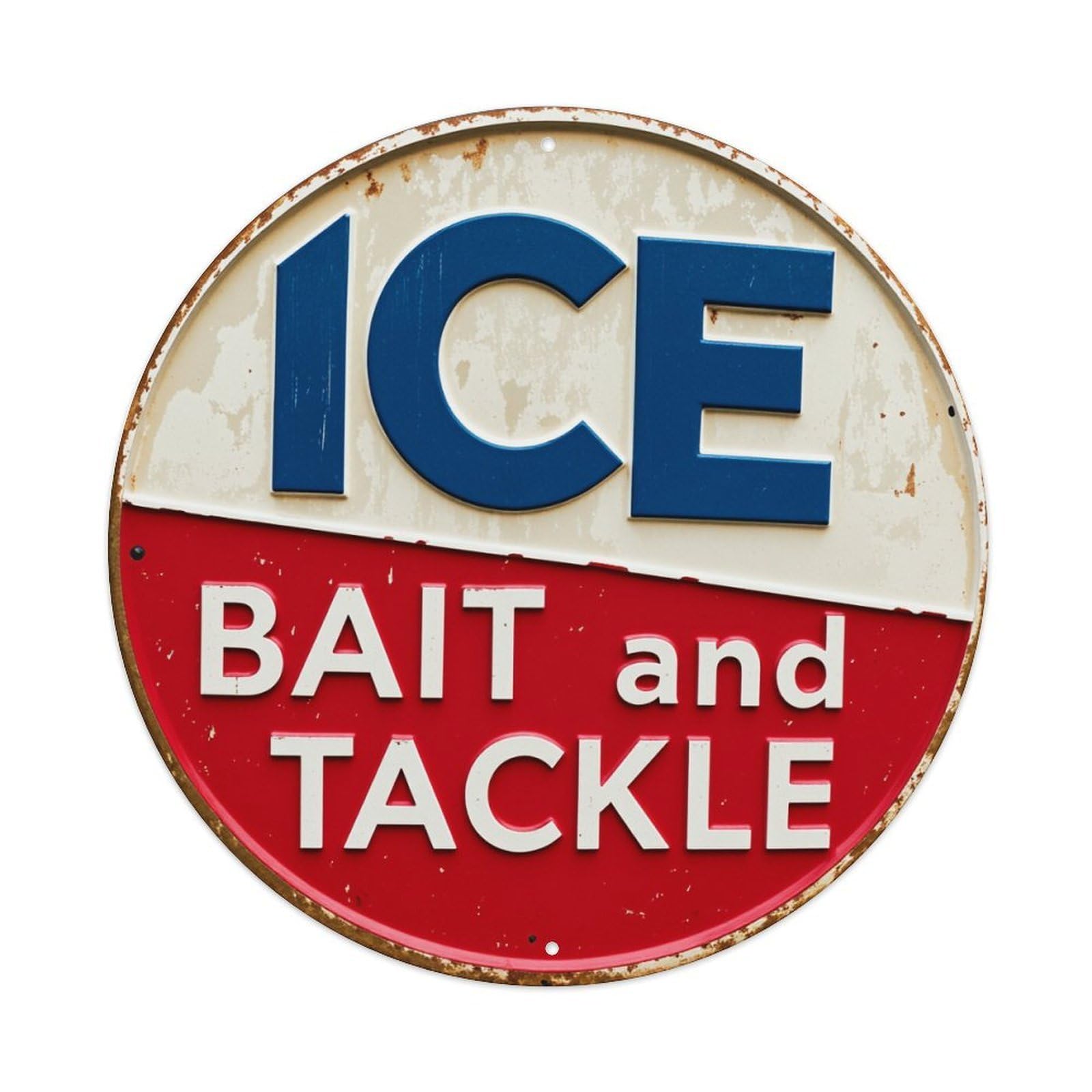Ice Bait And Tackle Round Tin Sign Vintage Metal Poster, Home Bar Garage Man Cave Cafe Indoor & Outdoor Wall Decoration 8x8Inches