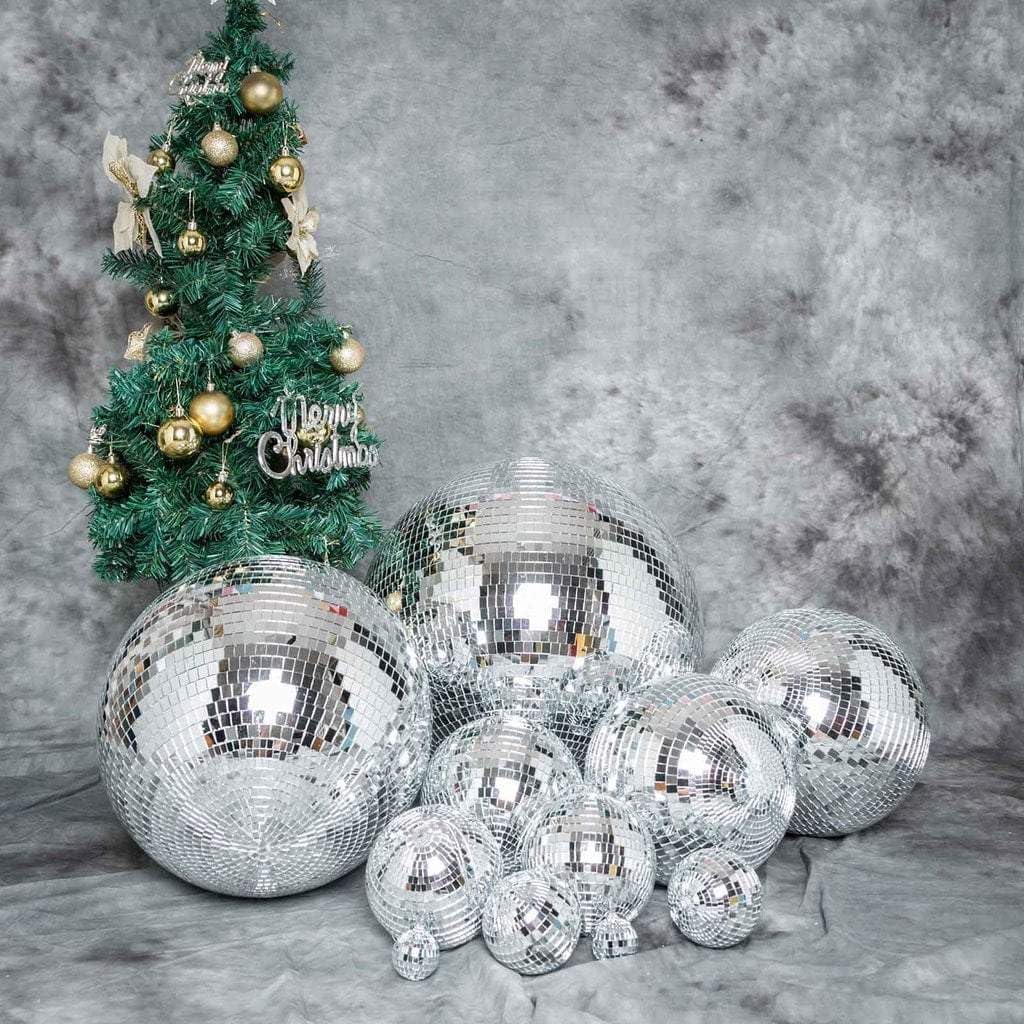 24 Inch Large Silver Glass Foam Hanging Party Disco Mirror Ball Ornament for Wedding Birthday Christmas Holidays Home Stage Decorations